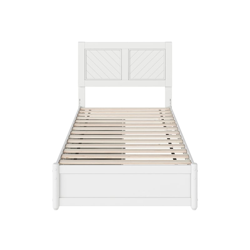 Clayton Twin Wood Platform Bed with Panel Footboard and Storage Drawers in White