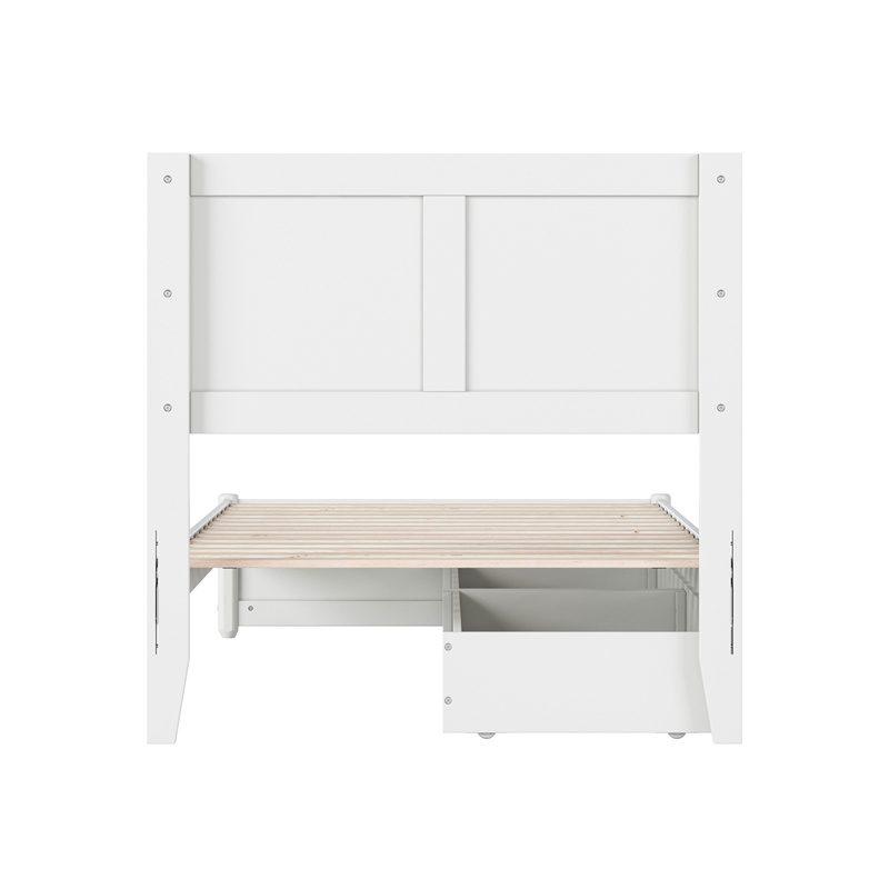 Clayton Twin Wood Platform Bed with Panel Footboard and Storage Drawers in White