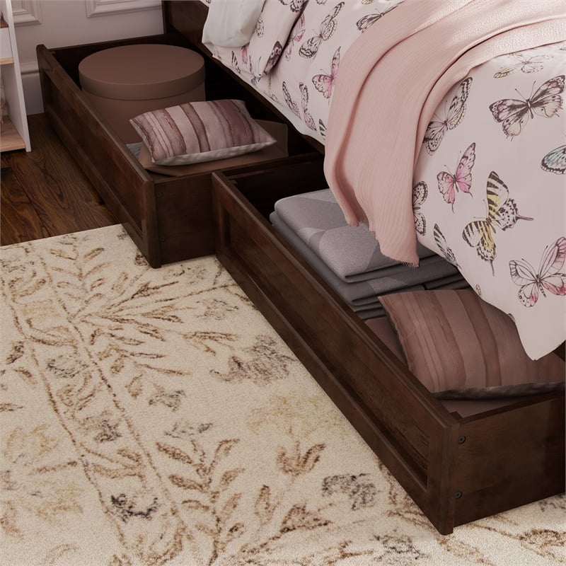 Clayton Twin Wood Platform Bed with Panel Footboard & Storage Drawers in Walnut