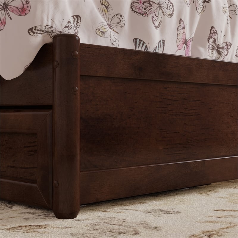 Clayton Twin Wood Platform Bed with Panel Footboard & Storage Drawers in Walnut
