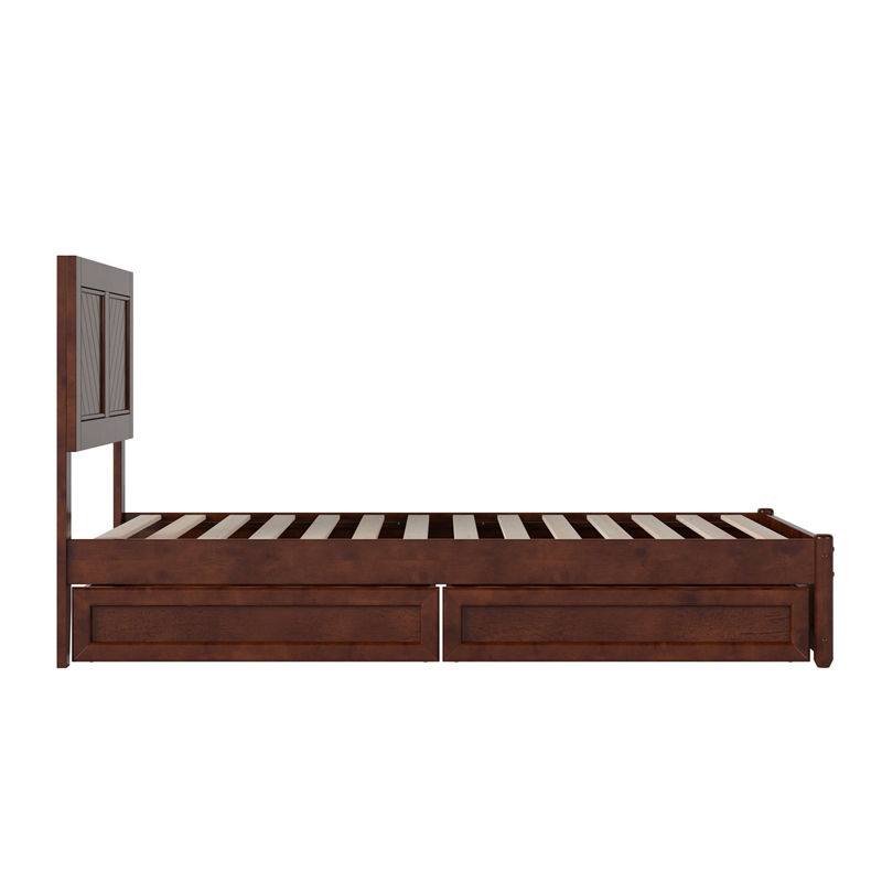 Clayton Twin Wood Platform Bed with Panel Footboard & Storage Drawers in Walnut