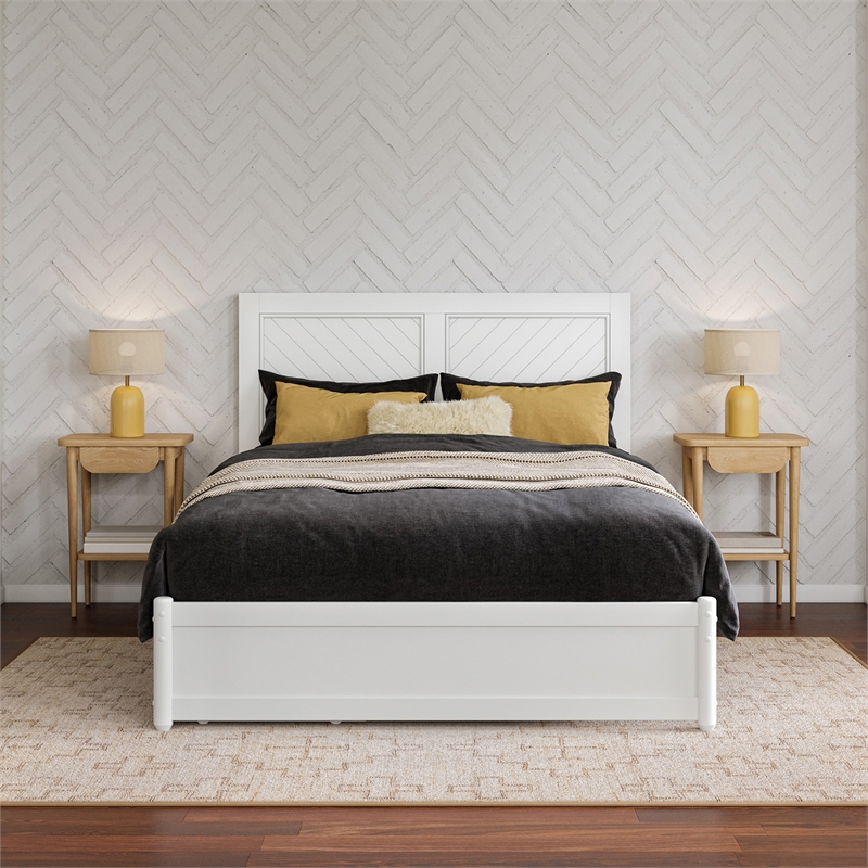 Clayton Full Wood Platform Bed with Panel Footboard and Storage Drawers in White
