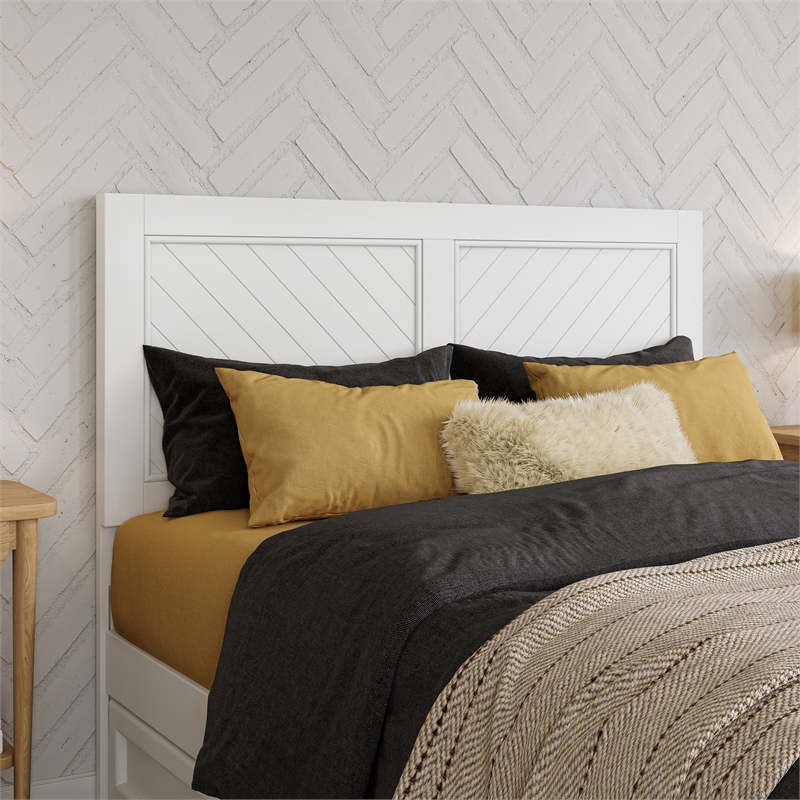 Clayton Full Wood Platform Bed with Panel Footboard and Storage Drawers in White