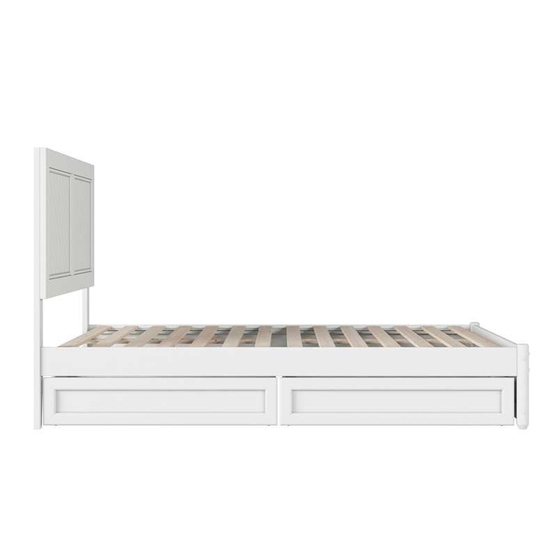 Clayton Full Wood Platform Bed with Panel Footboard and Storage Drawers in White