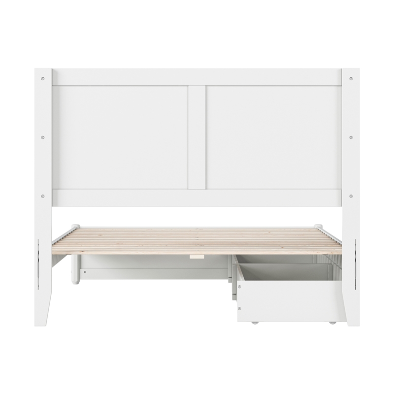 Clayton Full Wood Platform Bed with Panel Footboard and Storage Drawers in White