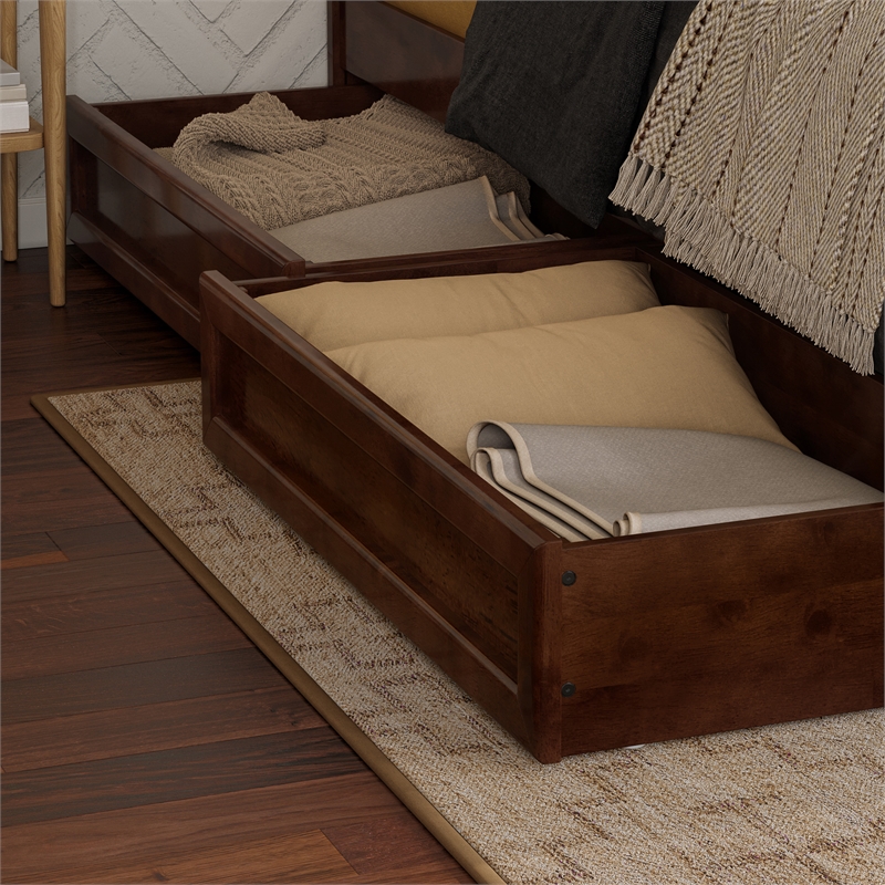 Clayton Full Wood Platform Bed with Panel Footboard & Storage Drawers in Walnut