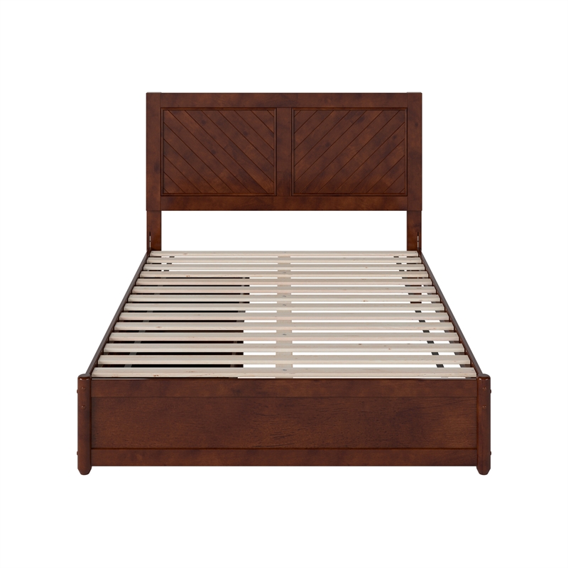 Clayton Full Wood Platform Bed with Panel Footboard & Storage Drawers in Walnut