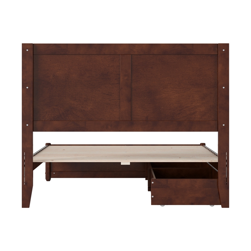 Clayton Full Wood Platform Bed with Panel Footboard & Storage Drawers in Walnut
