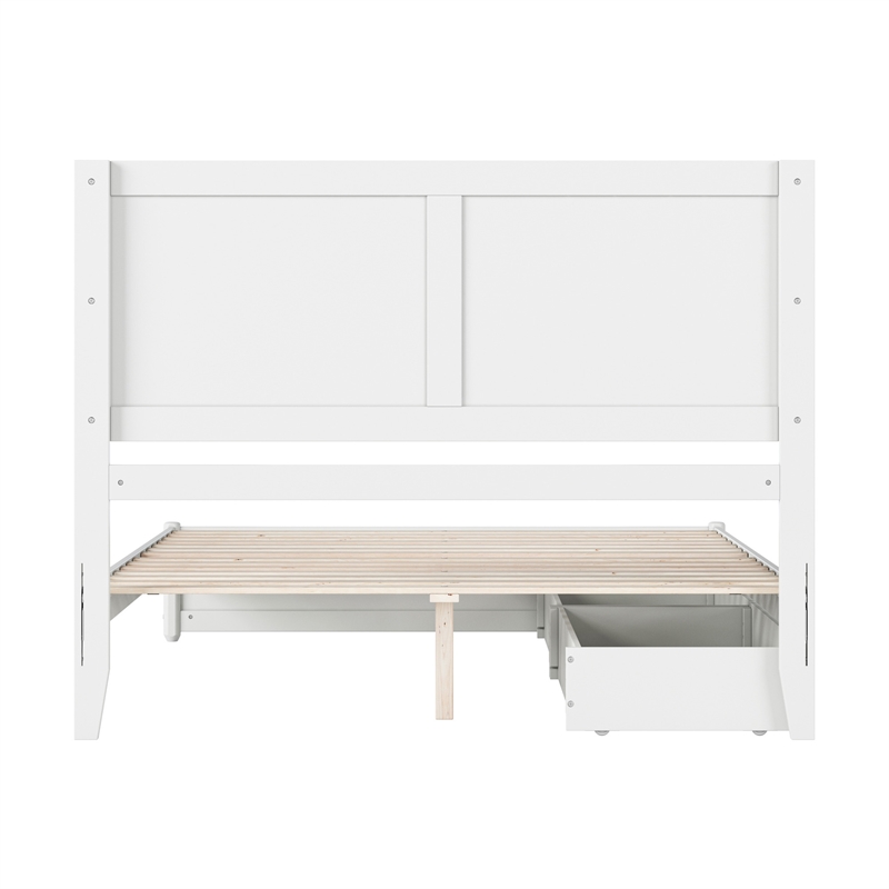 Clayton Queen Platform Bed with Panel Footboard & 2 Storage Drawers in White
