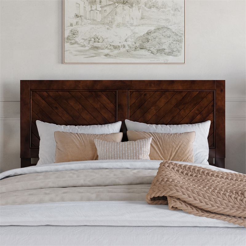 Clayton Queen Wood Platform Bed with Panel Footboard & Storage Drawers in Walnut