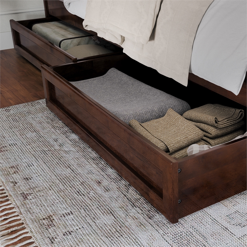 Clayton Queen Wood Platform Bed with Panel Footboard & Storage Drawers in Walnut