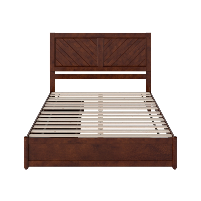 Clayton Queen Wood Platform Bed with Panel Footboard & Storage Drawers in Walnut