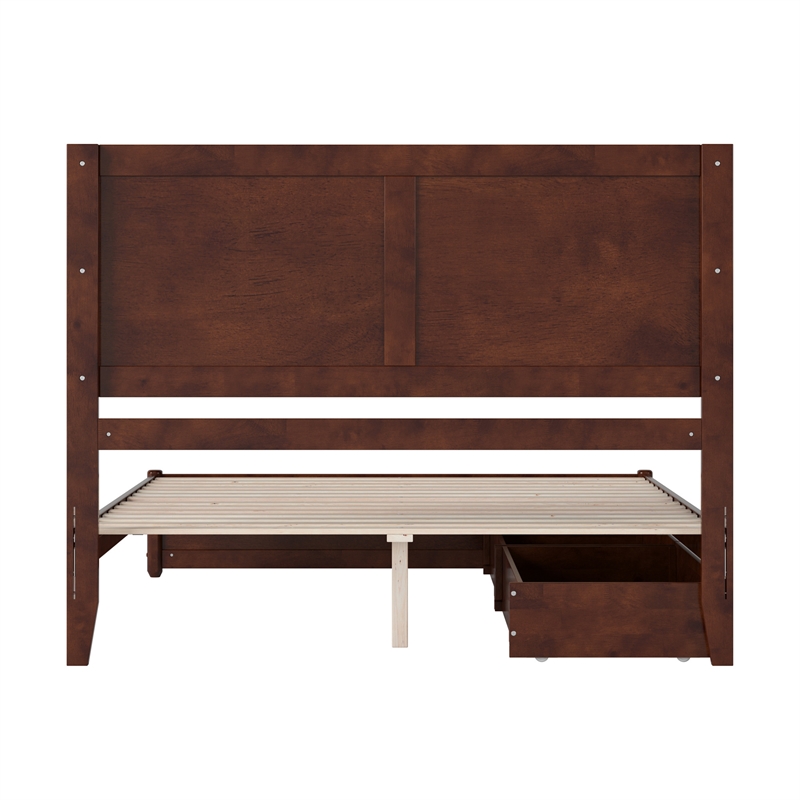 Clayton Queen Wood Platform Bed with Panel Footboard & Storage Drawers in Walnut
