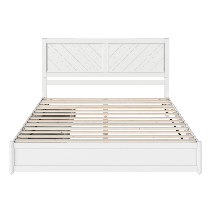 Clayton King Wood Platform Bed with Panel Footboard and Storage Drawers in White