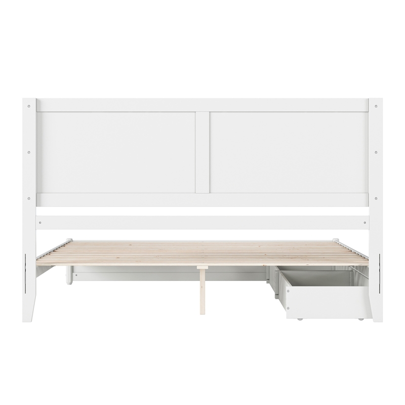 Clayton King Wood Platform Bed with Panel Footboard and Storage Drawers in White