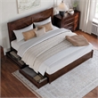 Clayton King Wood Platform Bed with Panel Footboard & Storage Drawers in Walnut