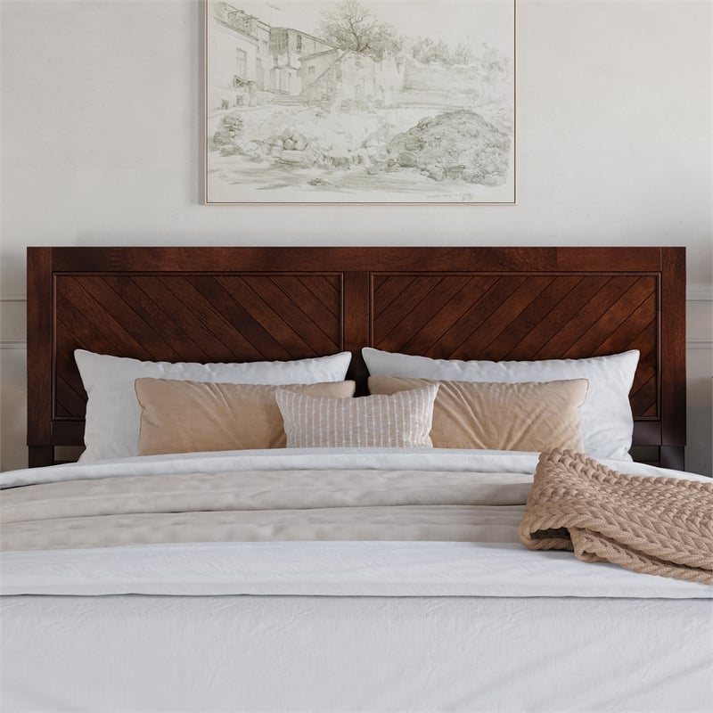 Clayton King Wood Platform Bed with Panel Footboard & Storage Drawers in Walnut