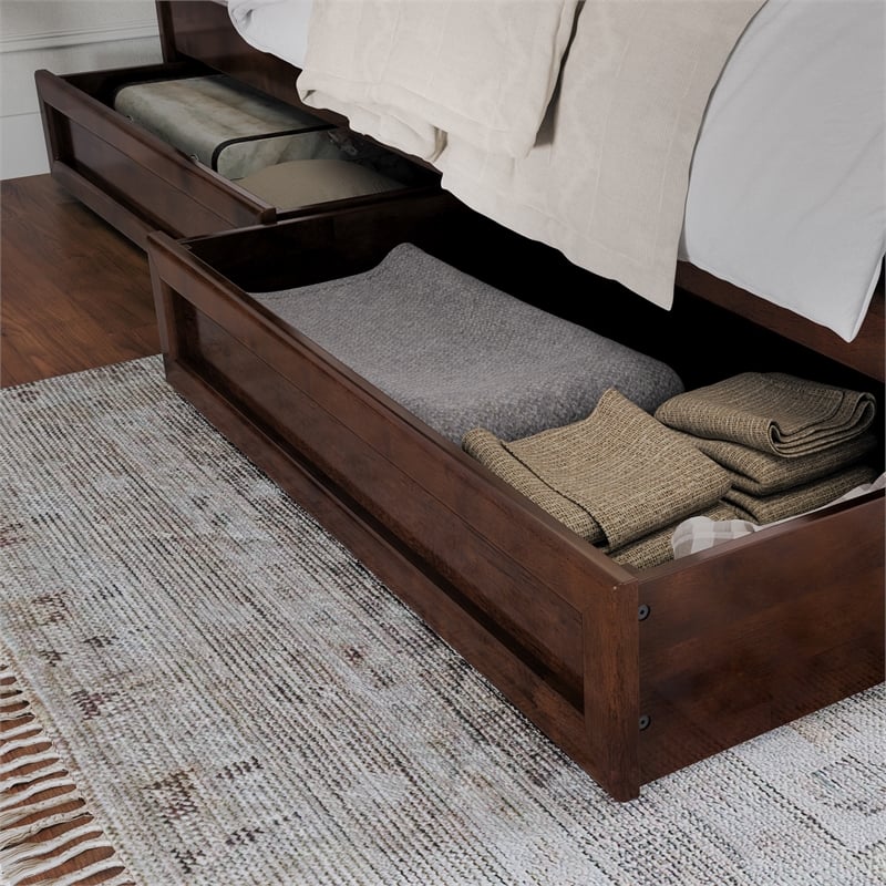 Clayton King Wood Platform Bed with Panel Footboard & Storage Drawers in Walnut