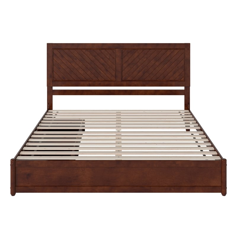 Clayton King Wood Platform Bed with Panel Footboard & Storage Drawers in Walnut