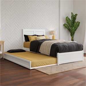 Clayton Twin XL Wood Platform Bed with Panel Footboard & TXL Trundle in White