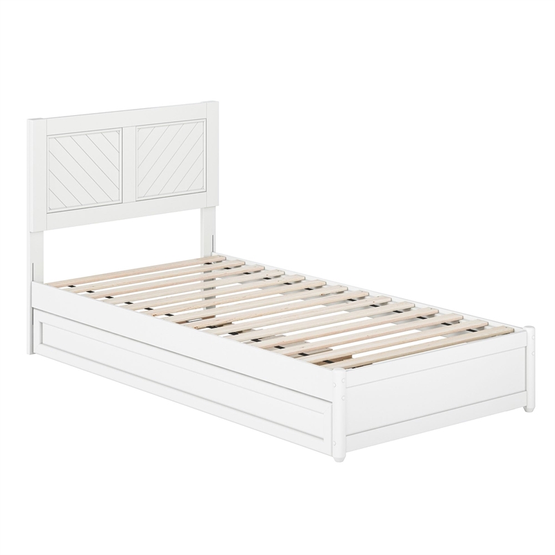 Clayton Twin XL Wood Platform Bed with Panel Footboard & TXL Trundle in White