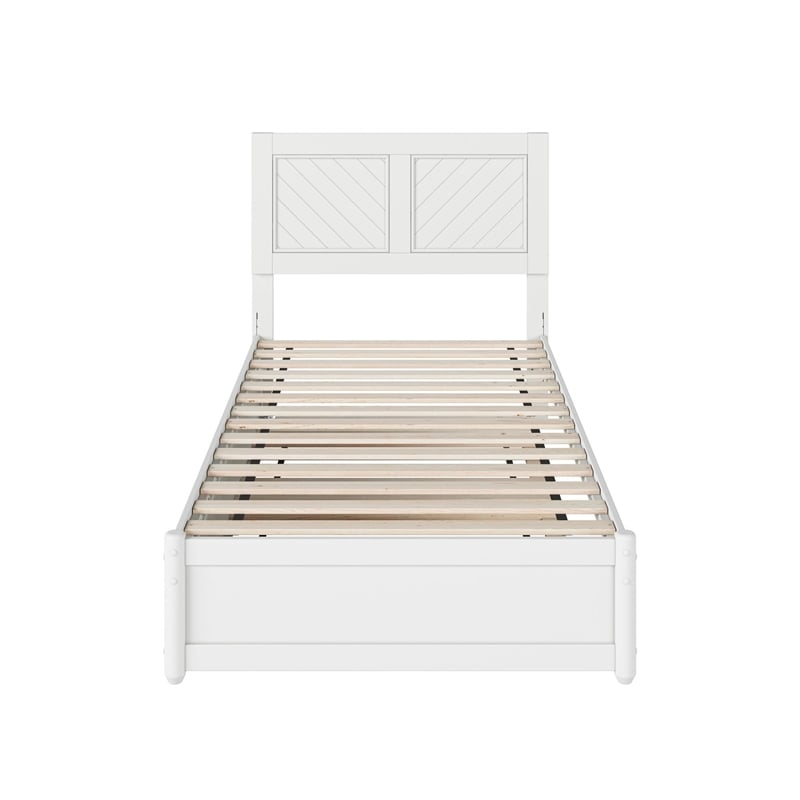 Clayton Twin XL Wood Platform Bed with Panel Footboard & TXL Trundle in White