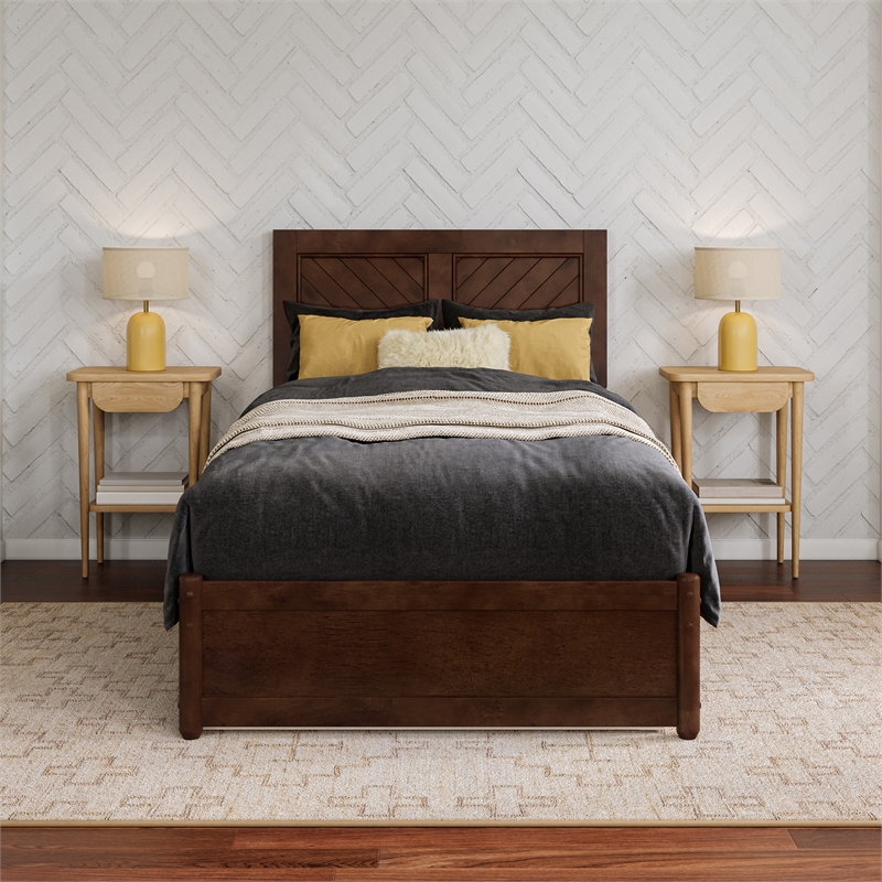 Clayton Twin XL Wood Platform Bed with Panel Footboard & TXL Trundle in Walnut