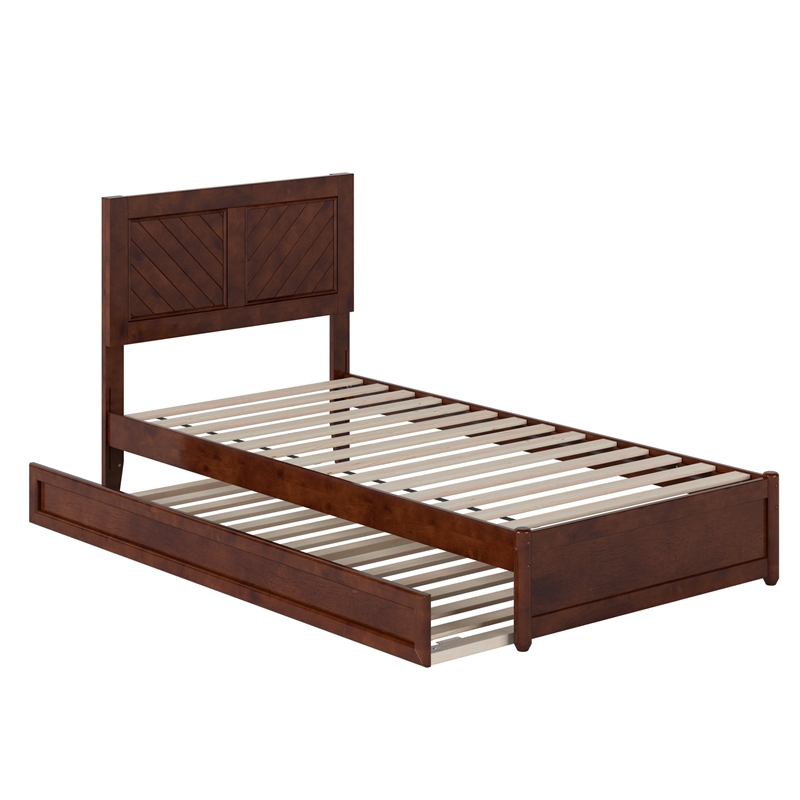 Clayton Twin XL Wood Platform Bed with Panel Footboard & TXL Trundle in Walnut