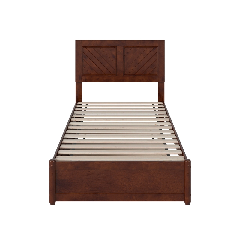 Clayton Twin XL Wood Platform Bed with Panel Footboard & TXL Trundle in Walnut