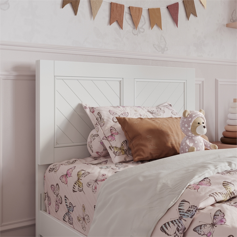 Clayton Twin Wood Platform Bed with Panel Footboard and Twin Trundle in White