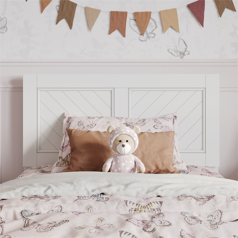 Clayton Twin Wood Platform Bed with Panel Footboard and Twin Trundle in White