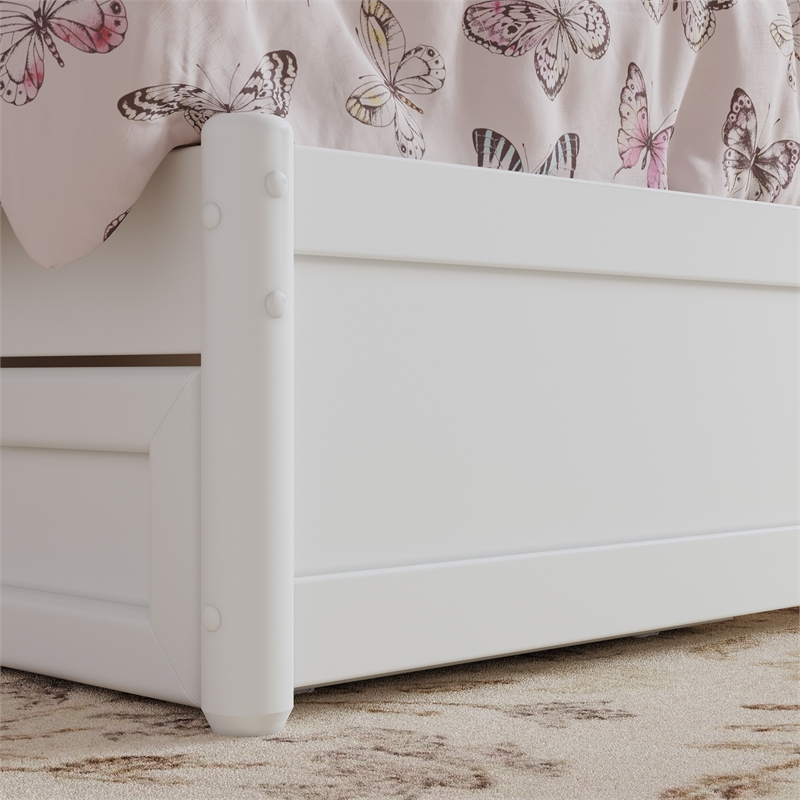 Clayton Twin Wood Platform Bed with Panel Footboard and Twin Trundle in White