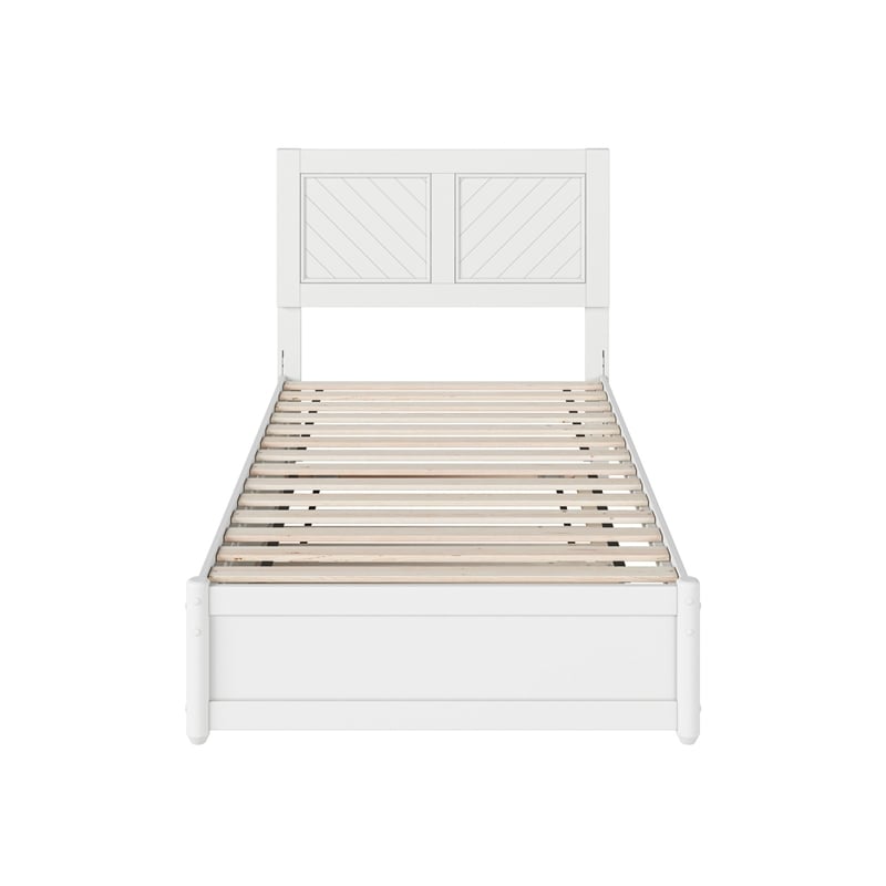 Clayton Twin Wood Platform Bed with Panel Footboard and Twin Trundle in White