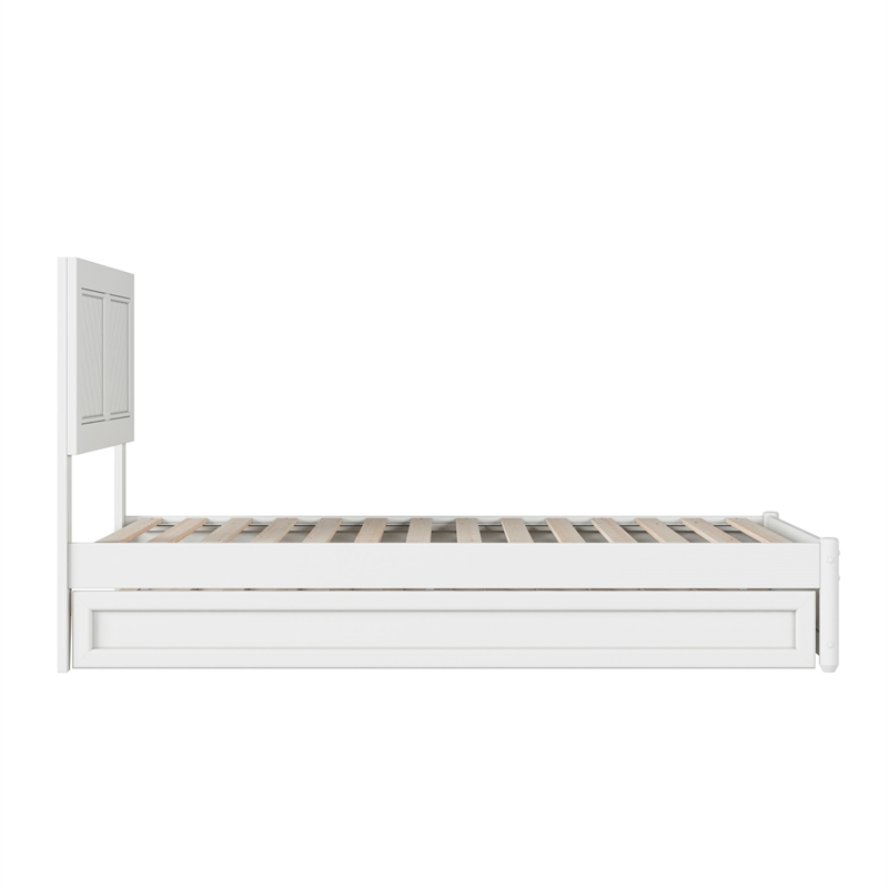 Clayton Twin Wood Platform Bed with Panel Footboard and Twin Trundle in White