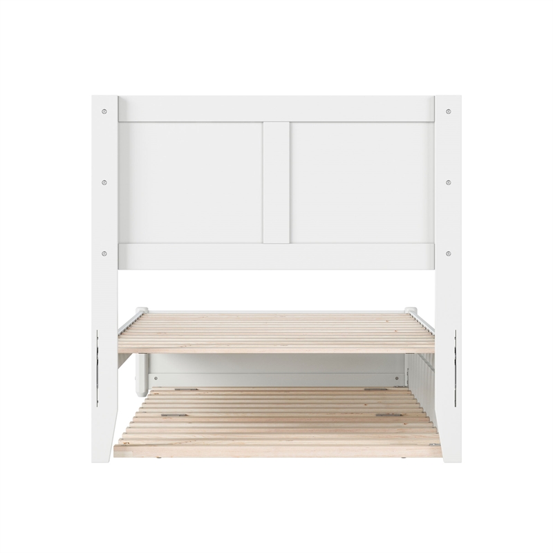 Clayton Twin Wood Platform Bed with Panel Footboard and Twin Trundle in White
