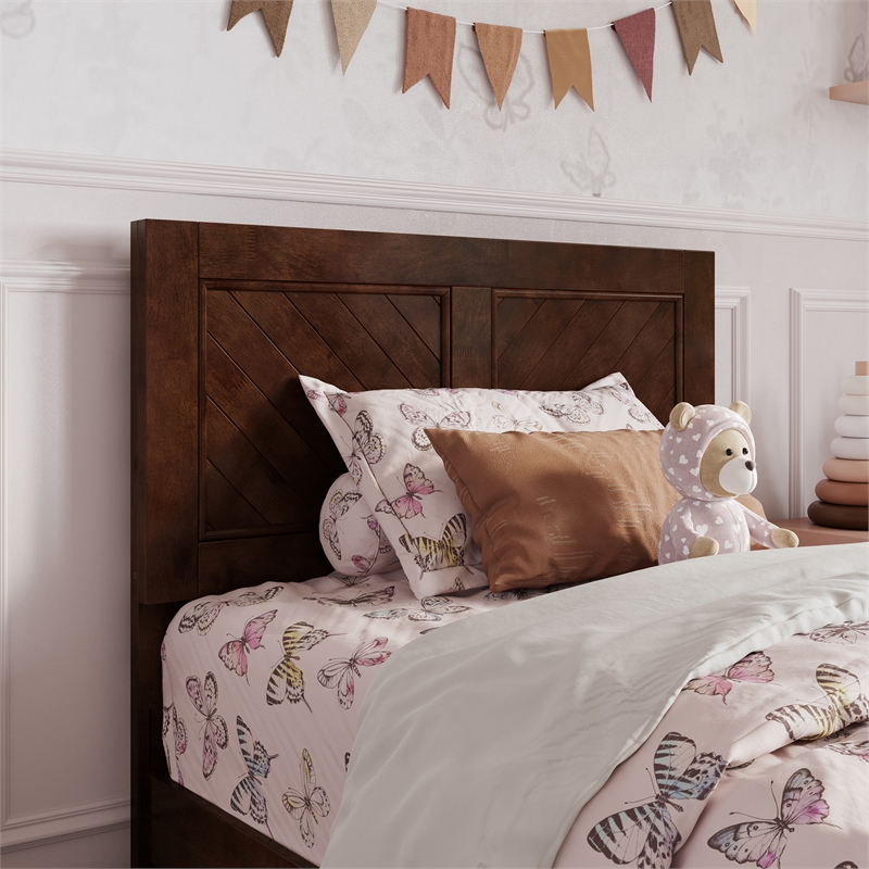 Clayton Twin Wood Platform Bed with Panel Footboard and Twin Trundle in Walnut