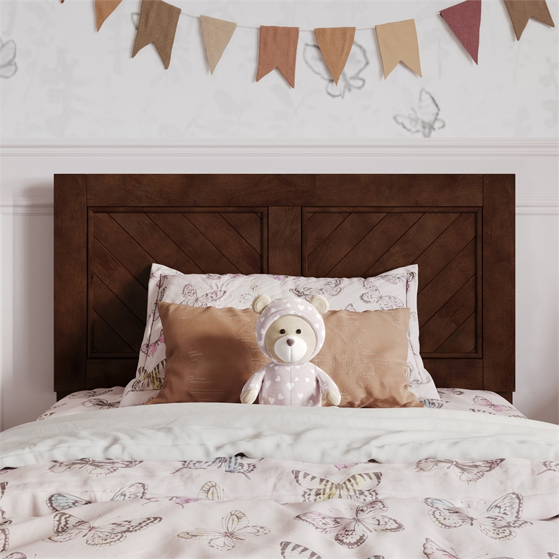 Clayton Twin Wood Platform Bed with Panel Footboard and Twin Trundle in Walnut