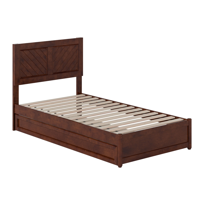 Clayton Twin Wood Platform Bed with Panel Footboard and Twin Trundle in Walnut