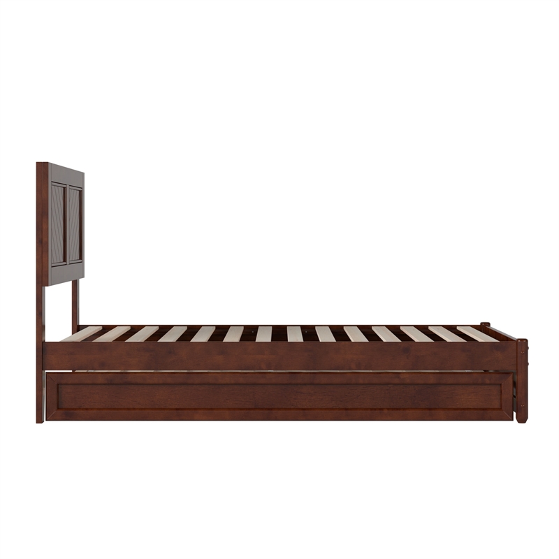 Clayton Twin Wood Platform Bed with Panel Footboard and Twin Trundle in Walnut