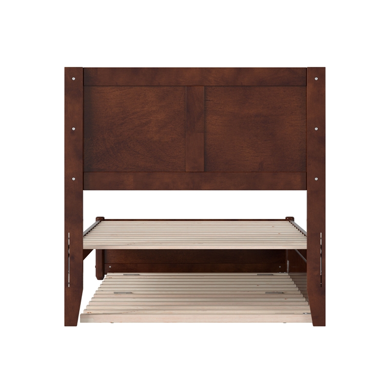 Clayton Twin Wood Platform Bed with Panel Footboard and Twin Trundle in Walnut