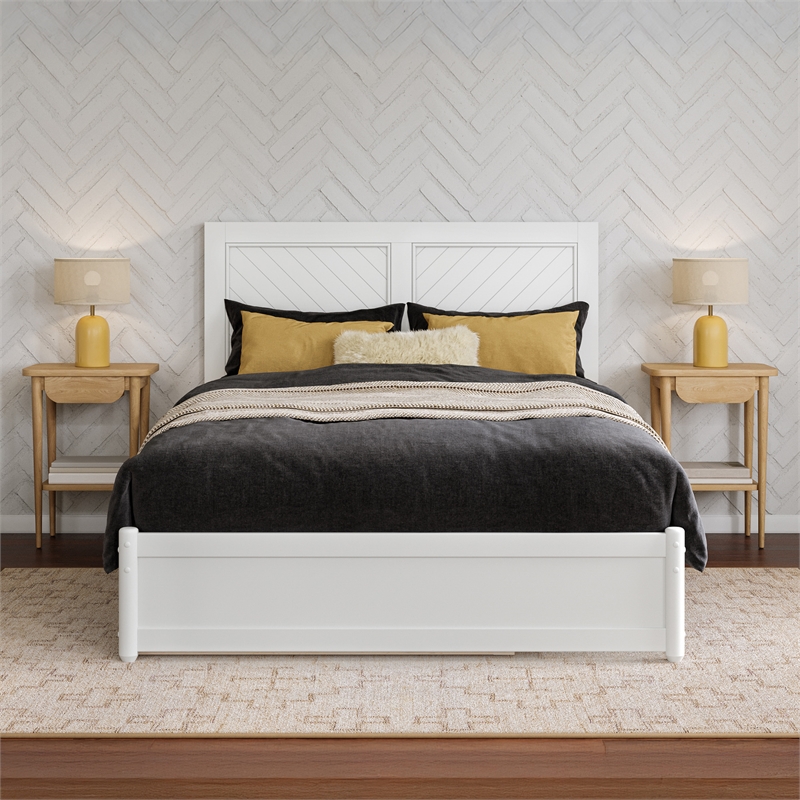 Clayton Full Wood Platform Bed with Panel Footboard and Twin Trundle in White