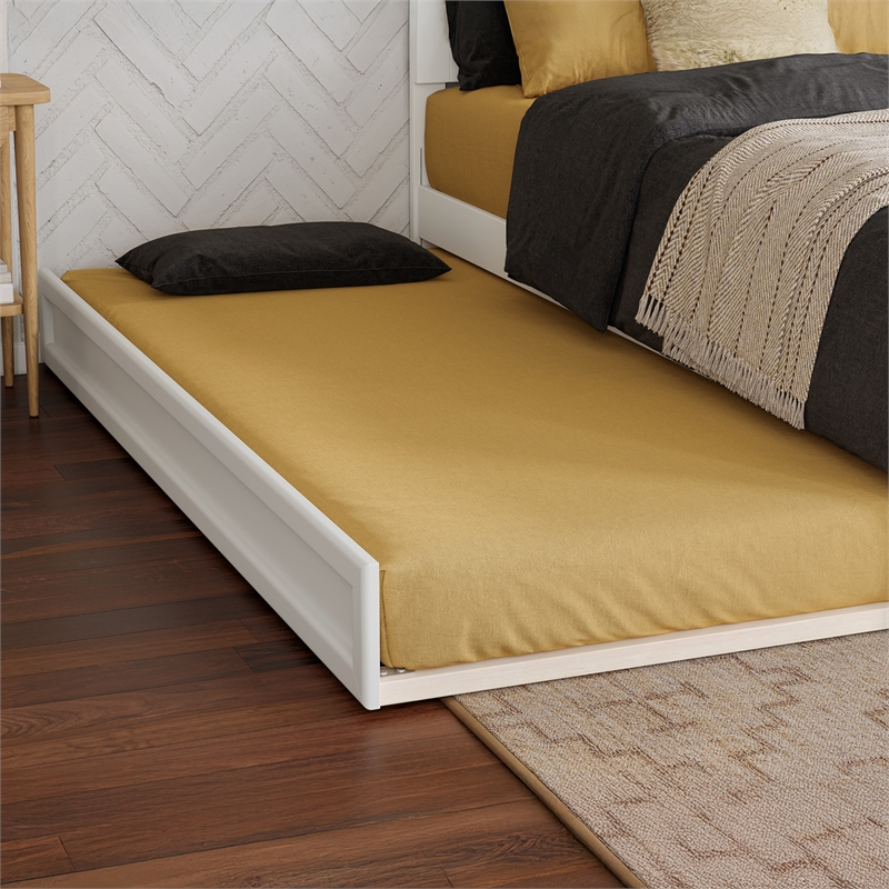 Clayton Full Wood Platform Bed with Panel Footboard and Twin Trundle in White
