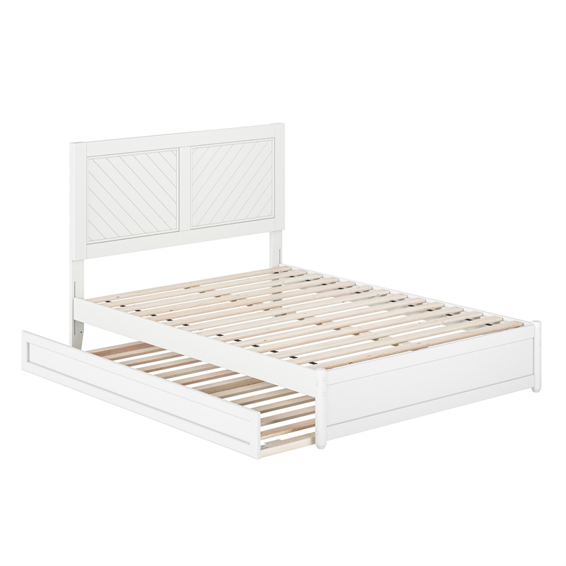 Clayton Full Wood Platform Bed with Panel Footboard and Twin Trundle in White