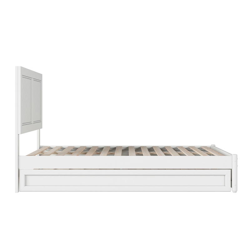 Clayton Full Wood Platform Bed with Panel Footboard and Twin Trundle in White