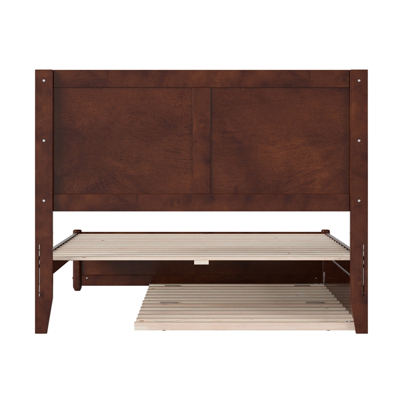 Clayton Full Wood Platform Bed with Panel Footboard and Twin Trundle in Walnut
