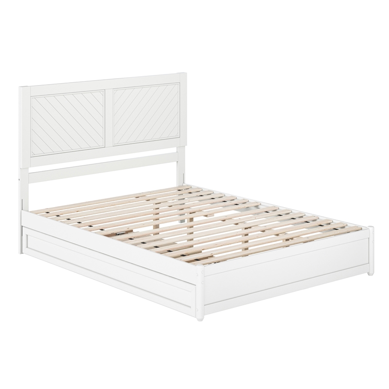 Clayton Queen Wood Platform Bed with Panel Footboard & Twin XL Trundle in White