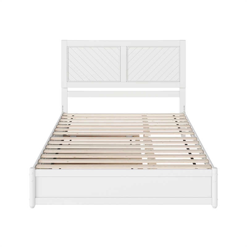 Clayton Queen Wood Platform Bed with Panel Footboard & Twin XL Trundle in White