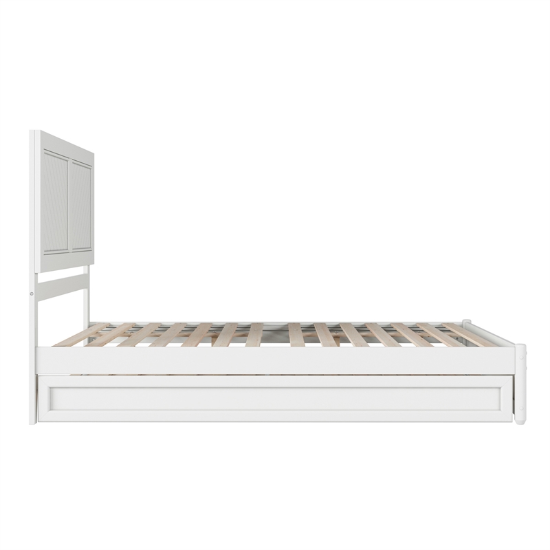 Clayton Queen Wood Platform Bed with Panel Footboard & Twin XL Trundle in White