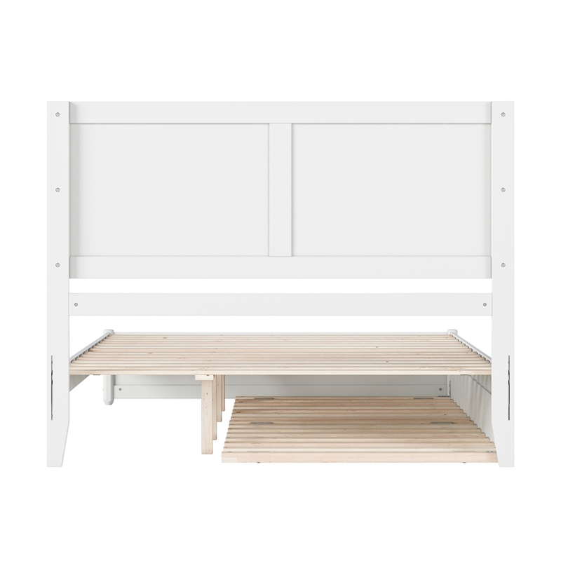 Clayton Queen Wood Platform Bed with Panel Footboard & Twin XL Trundle in White