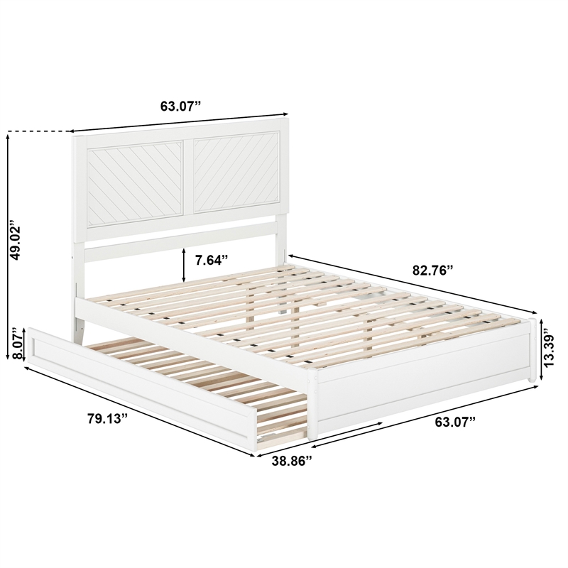 Clayton Queen Wood Platform Bed with Panel Footboard & Twin XL Trundle in White